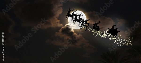 Obraz Santa flying over full moon