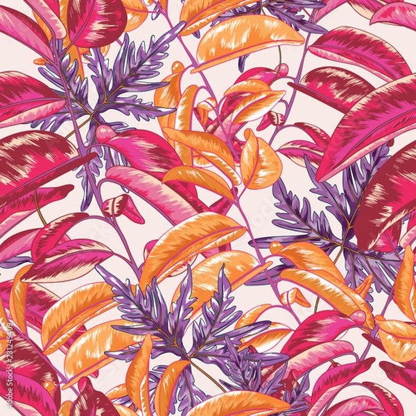 Fototapeta Tropical Leaf Seamless Vector Pattern