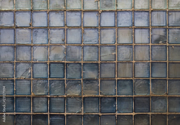 Fototapeta Old grungy block glass cyan texture from USSR, can be used in graphic design 