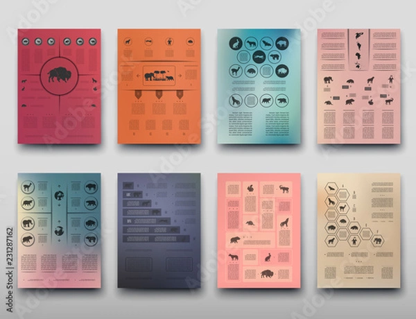 Fototapeta Poster infographics wild animals on a blurry background in an abstract style
