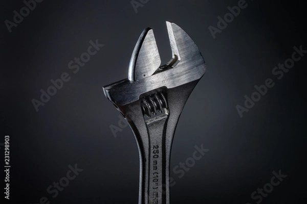 Obraz Adjustable wrench on gray