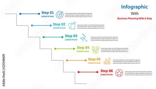 Fototapeta infographic element design 6 step, infochart planning