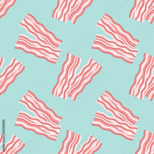 Obraz Seamless pattern with bacon strips on teal background. Vector texture.