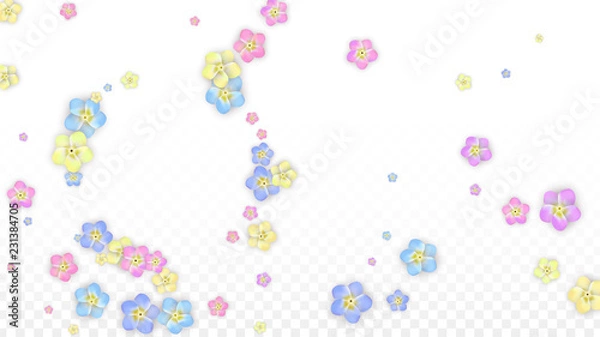 Fototapeta Vector Realistic Colorful Petals Falling on Transparent Background.  Spring Romantic Flowers Illustration. Flying Petals. Sakura Spa Design. Blossom Confetti. Design Elements for Wedding Decoration.