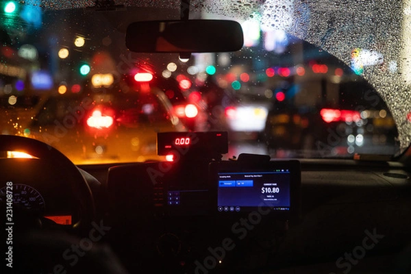 Obraz Interior view of taxi cab stuck in New York traffic