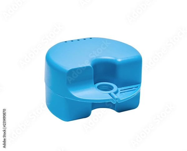 Obraz Case for orthodontic appliances, correct teeth. Isolated on white.