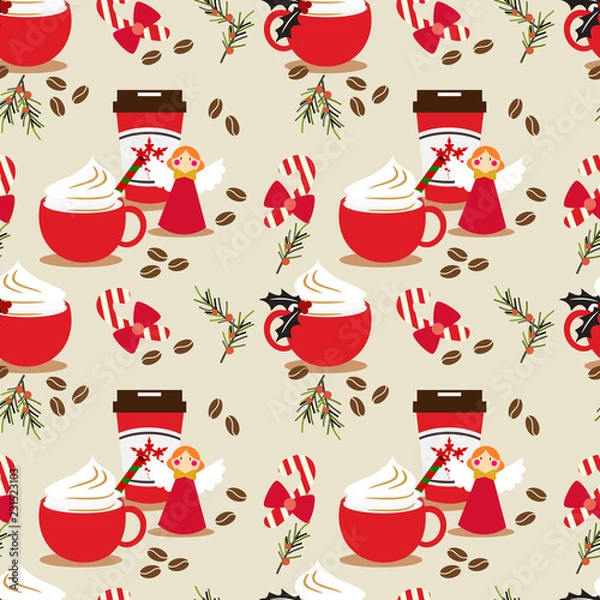 Fototapeta Christmas coffee seamless pattern.