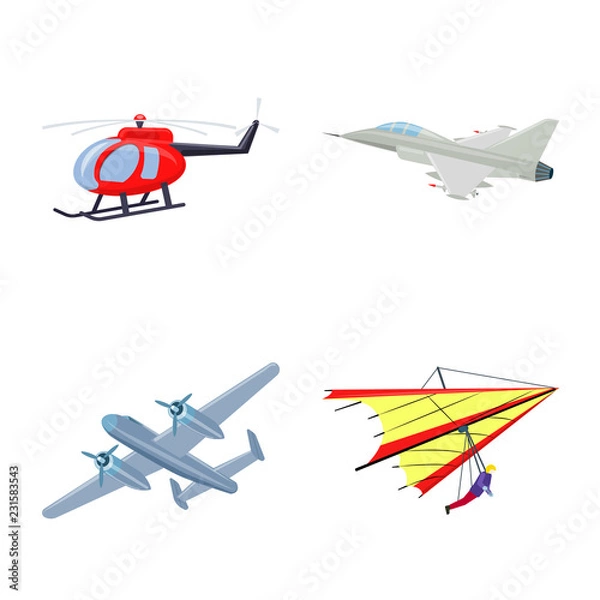 Fototapeta Vector design of plane and transport icon. Set of plane and sky vector icon for stock.