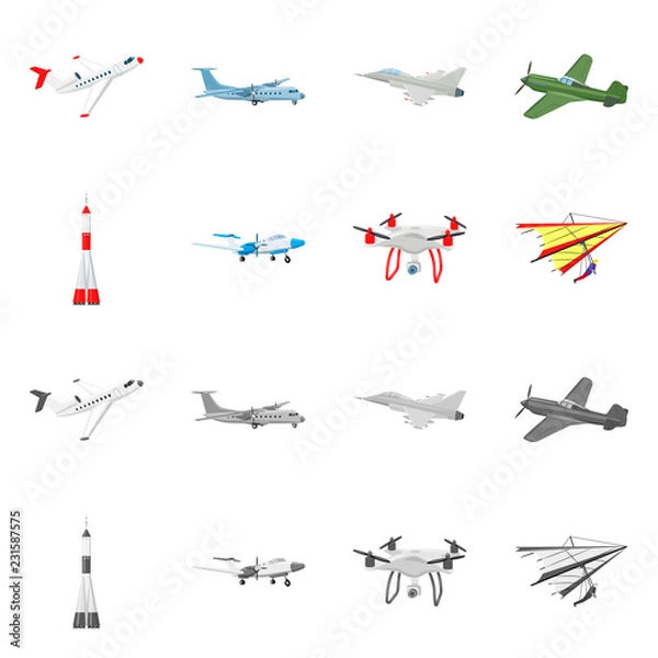 Fototapeta Isolated object of plane and transport logo. Set of plane and sky stock symbol for web.