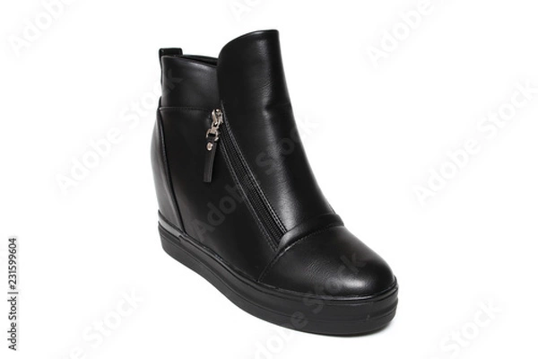 Fototapeta Stylish leather shoe in studio, autumn, spring isolated on white