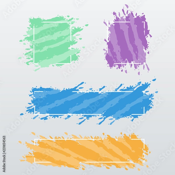 Fototapeta Modern banners, frames of color brush strokes, vector set