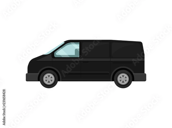 Fototapeta Mini-bus for passengers. Black van. Transport for airport customers. Service car. Automobile theme. Flat vector design