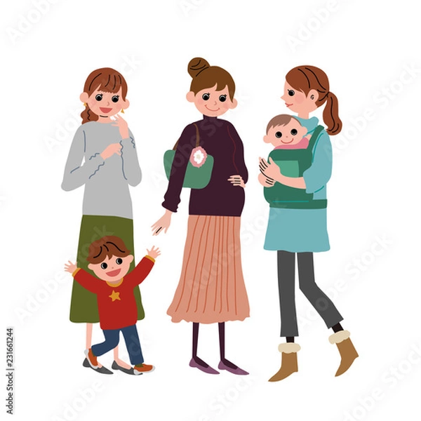 Fototapeta 育児　女性　子育て　イラスト
