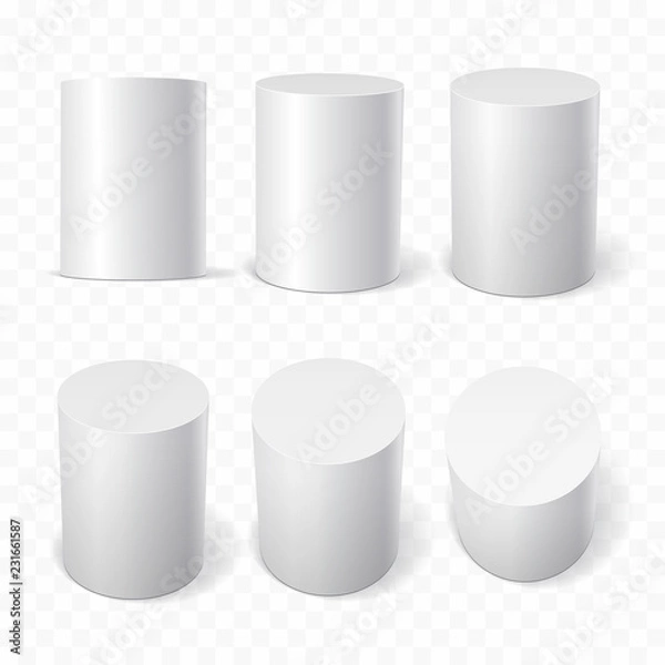 Fototapeta Set of white cylinders in various projections.