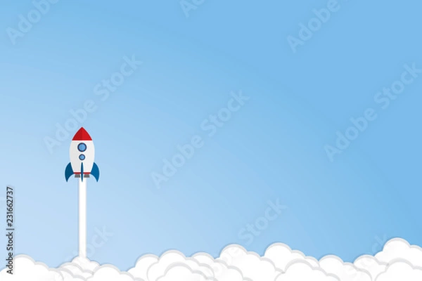 Fototapeta Rocket launch illustration. Business or project startup banner concept. Flat style illustration 