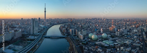 Obraz 隅田川朝焼けの空撮