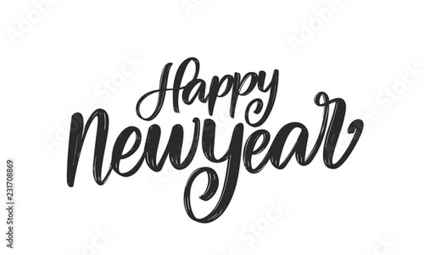Fototapeta Vector illustration. Handwritten textured brush ink lettering of Happy New Year on white background