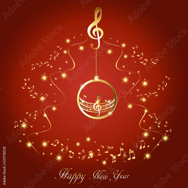 Fototapeta New year card with music background