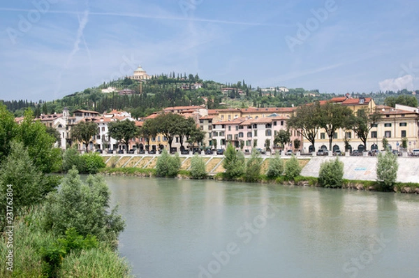 Fototapeta Castel San Pietro view from historic part of Verona city over Adige river