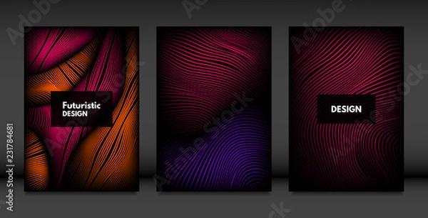 Obraz Wavy Lines in Movement. Abstract Backgrounds with Vibrant Gradient and Volume Effect in Modern Style. 3D Vector Abstraction with Distorted Shapes. Wavy Lines for Cover, Magazine, Poster, Brochure.