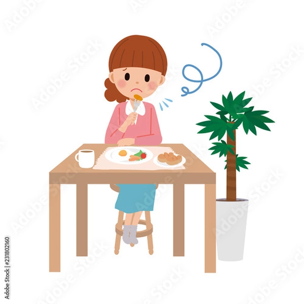 Fototapeta 一人で食事をする　女性　イラスト
