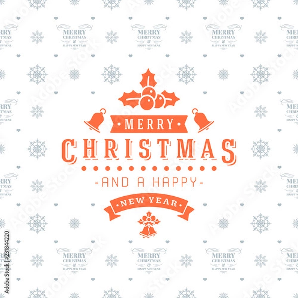 Fototapeta Merry Christmas and Happy New Year. Retro design on seamless background. Vector background for wrapping paper or greeting card