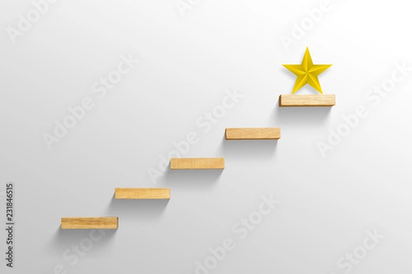 Obraz big yellow Star on stair, business successful concept
