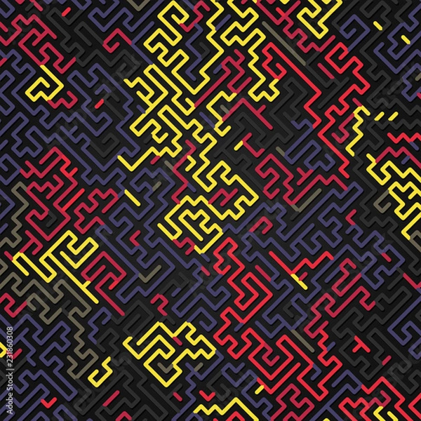 Fototapeta Abstract colored camouflage pattern. Futuristic composition background. Labyrinth concept. 3D rendering