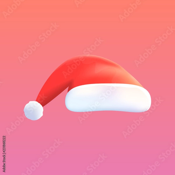 Fototapeta Vector Red Hat of Santa Claus Isolated on Background. Mock-up for Banners, Posters, Cards etc. Design Object. Vector Illustration.