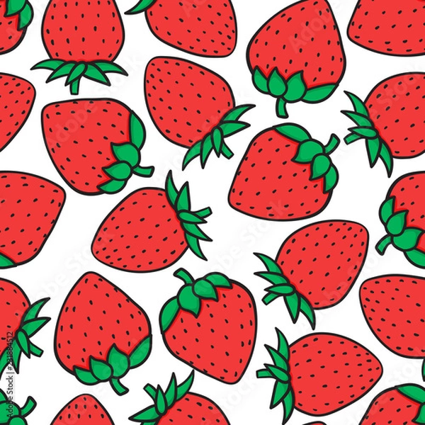 Fototapeta Hand drawing Strawberry Fashion sketch seamless pattern isolated on white background. Vector illustration print design.