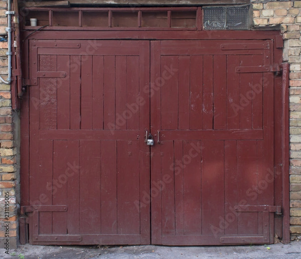 Fototapeta Wooden gate to the warehouse, garage