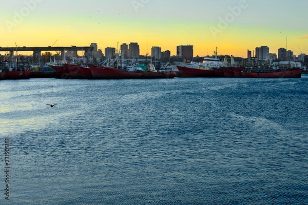 Obraz port sunset skyline 