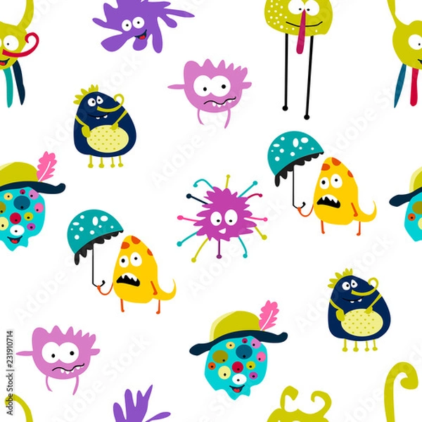 Obraz Seamless pattern. cute monsters. Set. illustration vector
