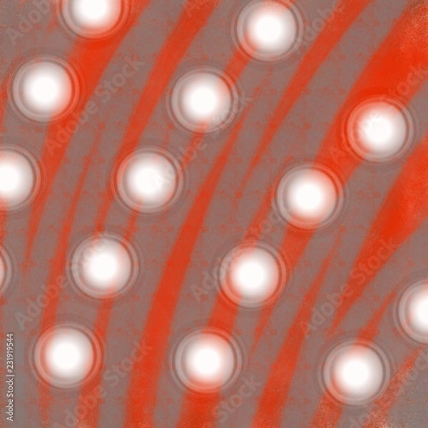 Fototapeta Abstract red background with grey lines, bright white circles. Festive shine, wonderful design for Christmas, New year, cards, invitations, wrapping paper, covers, surface. Red strokes, white glows 