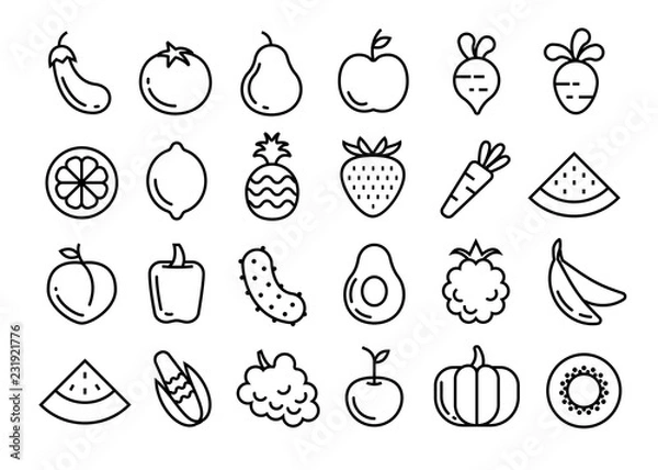 Obraz Fruits and vegetables set. Vector illustration.