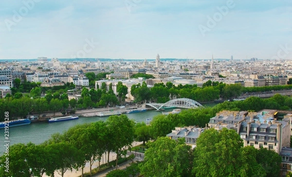 Fototapeta View of Paris and river Seine with height of Eiffel Tower