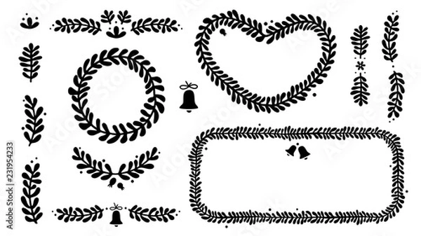 Obraz Christmas mistletoe wreath and frame, floral elements