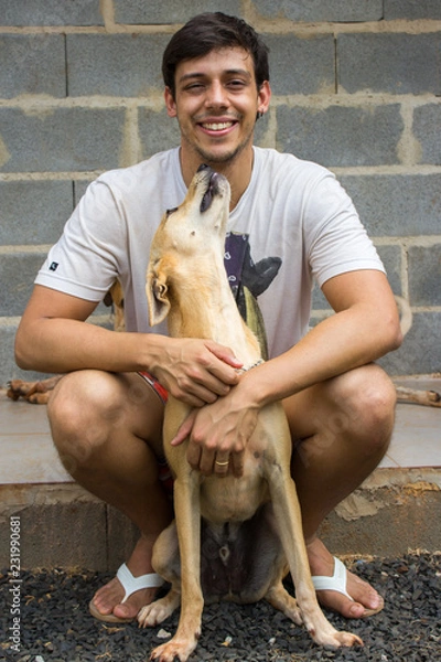 Fototapeta man with his dog