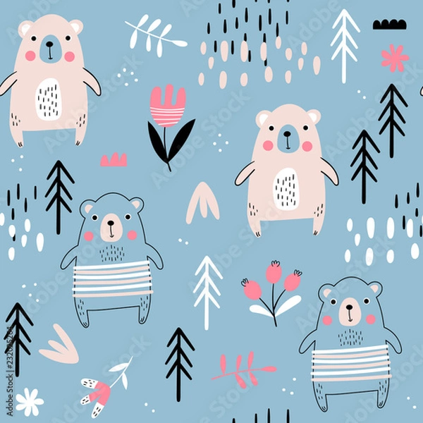 Fototapeta Doodle seamless background with bears