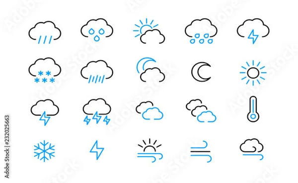 Fototapeta weather line icons. vector linear icon set.