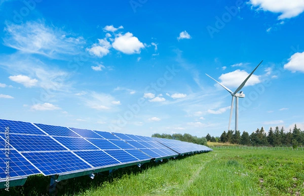 Obraz solar panels and wind turbine