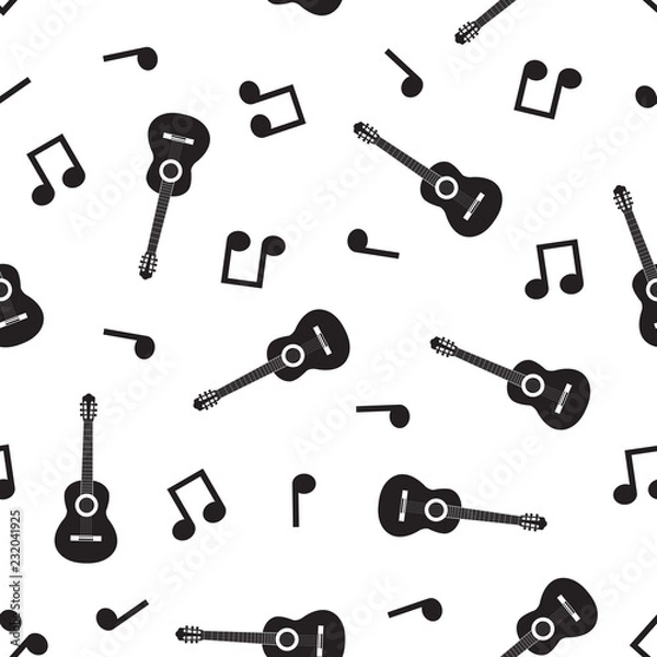 Fototapeta Vector seamless pattern of black classical acoustic guitars and 