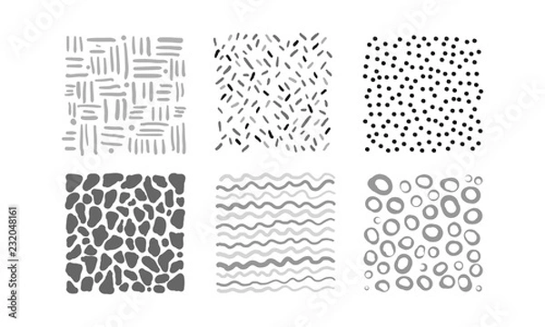 Fototapeta Cute abstract irregular patterns set, black, gray, white textures vector Illustration on a white background