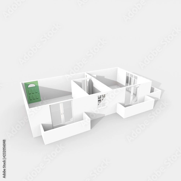 Fototapeta 3d interior rendering of white empty home apartment