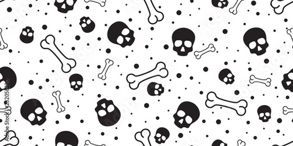Fototapeta Skull seamless pattern Halloween vector bone Crossbones pirate Ghost polka dot scarf isolated tile background illustration repeat wallpaper