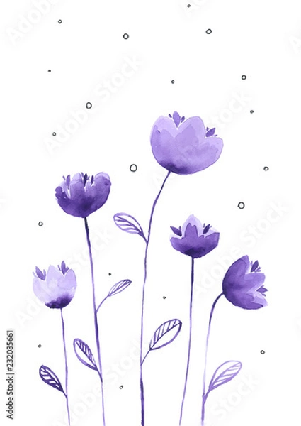 Fototapeta Vector flowers isolated on white background. Colorful floral collection with leaves and flowers, drawing watercolor. Spring or summer design for invitation, wedding or greeting cards