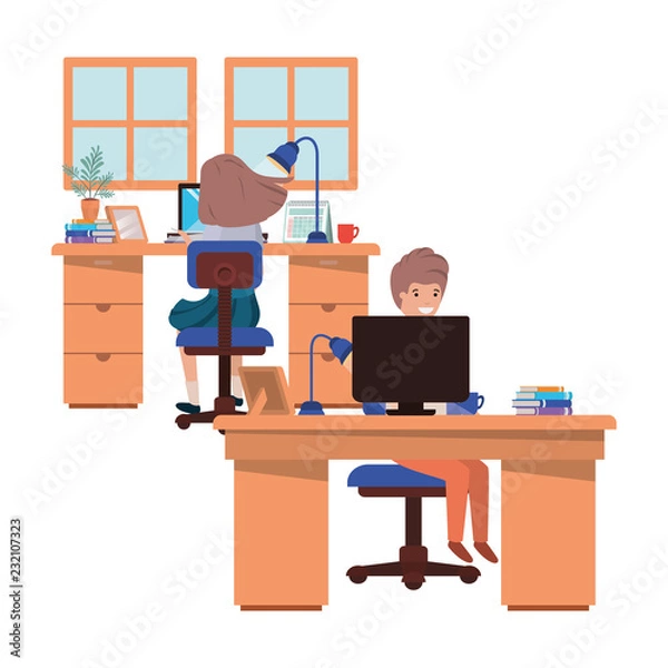 Obraz couple working in the office avatar character