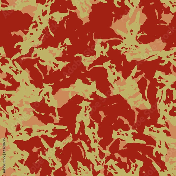 Fototapeta Imitation of camouflage - seamless pattern in different shades of red, green and pink colors
