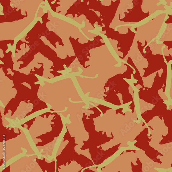 Fototapeta Imitation of camouflage - seamless pattern in different shades of red, green and pink colors