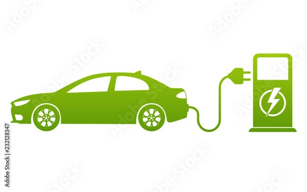 Obraz Wektor ikona punktu ładowania samochodu elektrycznego